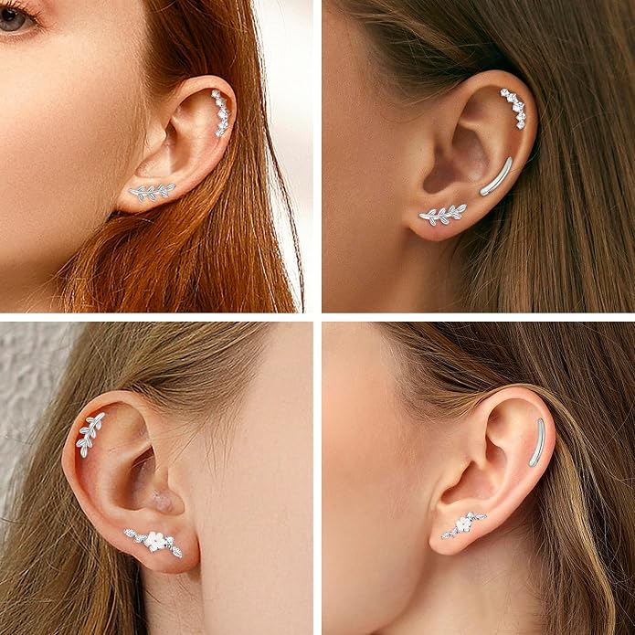 NICEIGHT 4Pcs 16G G23 Titanium Cartilage Earrings for Women Titanium Threadless Push in Cartilage Earring Stud for Sensitive Ear Flower Opal CZ Conch Earrings Flat Back Conch Piercing 6/8/10MM Bar