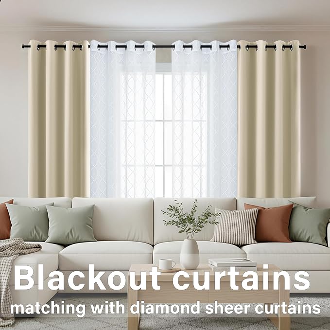 KOUFALL Beige Curtains Blackout 70-80% Black Out Curtains 84 Inch Long for Living Room Bedroom