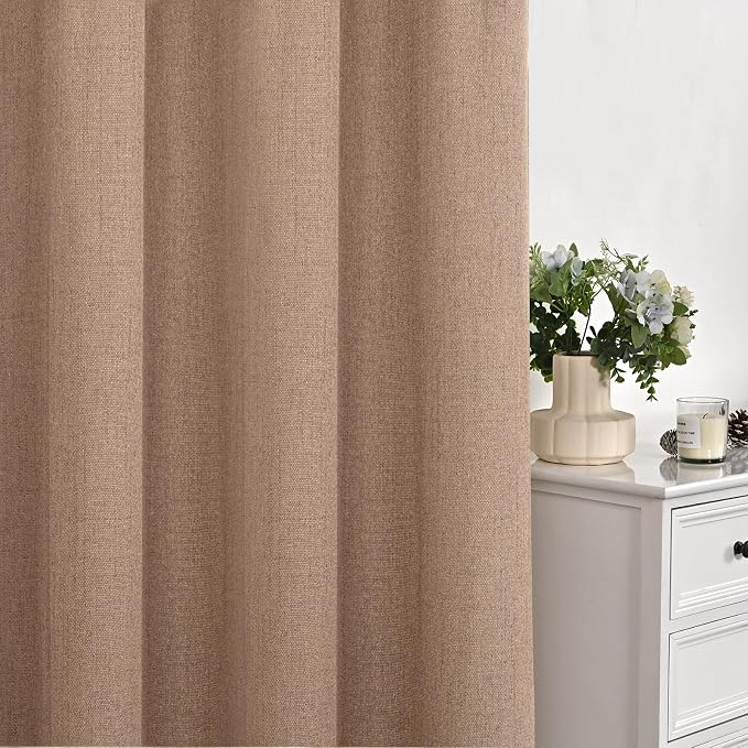 YoungsTex 80 Inches Long Mocha Brown Linen Curtains for Living Room Window, Light Filtering Drapes with Grommet Semi Sheer Rustic for Bedroom, 2 Panels, 52 X 80 Inch