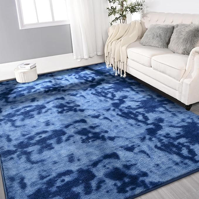 Gifeas Large Ultra Soft Modern Area Rugs for Living Room Bedroom, 5x8 Feet Tie-Dyed Navy Blue Thickened Memory Foam Indoor Carpets, Non-Slip Comfy Rug for Boys Girls Nursery Room Home Decor