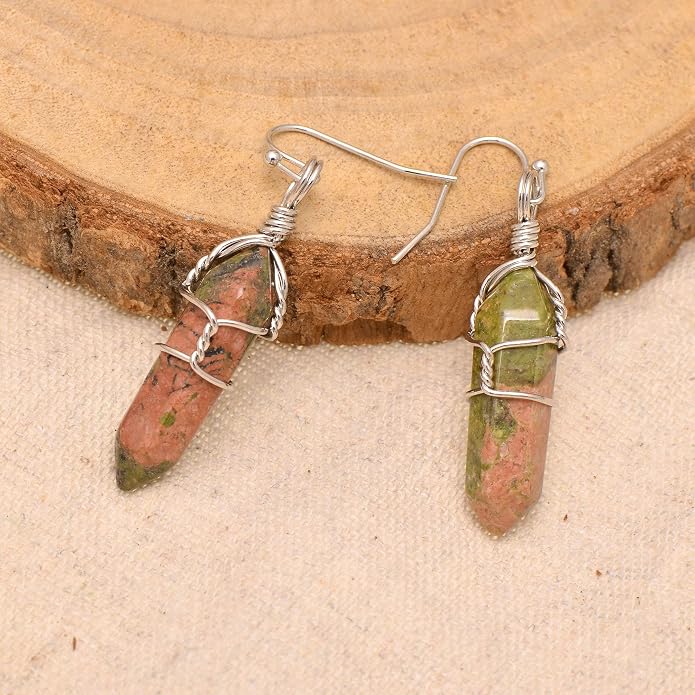 Polished Stone Wire Wrapped Point Crystal Earrings for Women Reiki Energy Healing
