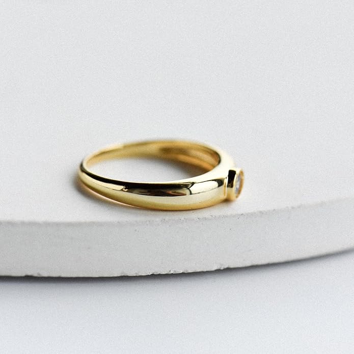 espere 14K Gold Thin Dome Ring for Women | Gold Pinky Ring Minimalist Signet Ring