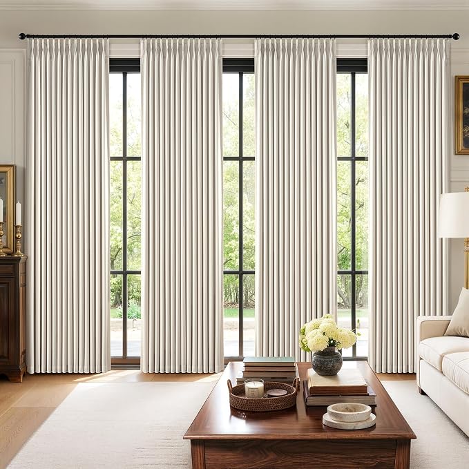 MIULEE Pinch Pleated 100% Blackout Curtains 40"x102" Long Birch 4 Panel Set | Thick Linen, Memory Trained Pleat, Back Tab Double Layer Drapes, Thermal Insulated, Curtain for Bedroom Living Room Darkening