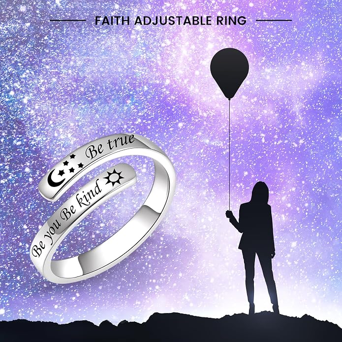 BEILIN 925 Sterling Silver Inspirational Jewelry Rings Adjustable Ring Personality Encouragement Gift for Teens Women