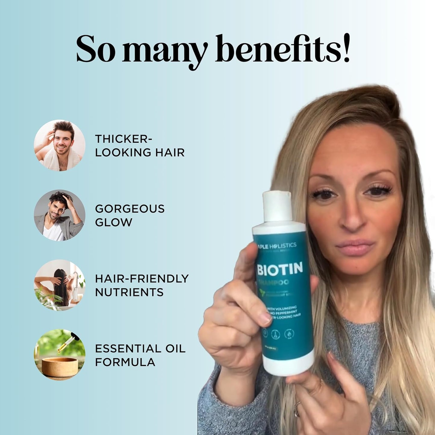 Volumizing Biotin Shampoo for Thinning Hair - Thin Hair Shampoo with Peppermint Argan and Essential Oils for Hair Care - Vegan Sulfate Free Shampoo for Damaged Dry Hair Paraben and Cruelty Free (Mint)