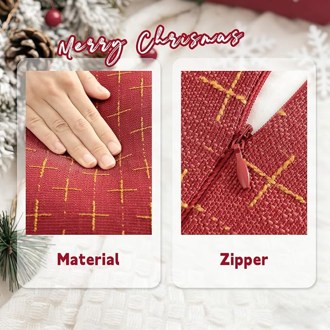 ZWJD Christmas Pillow Covers 26x26 Set of 2 Soft Polyester Textured Red Pillows with Stylish Flange Edge Cozy Farmhouse Christmas Decor for Couch Bed Sofa Living Room (Red)