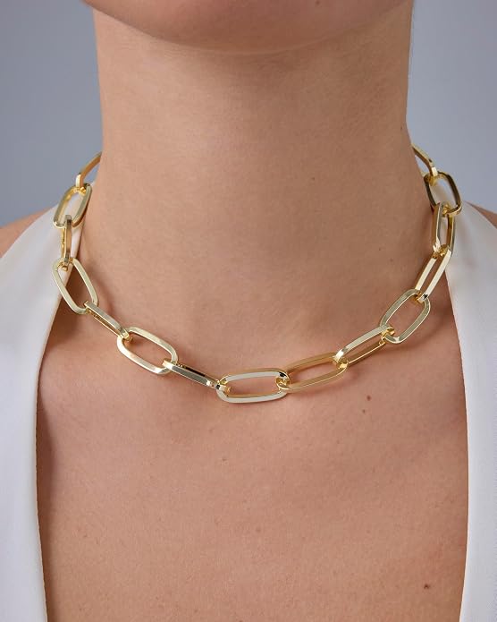 PAVOI 14K Gold Plated Chunky Chain Choker Necklaces for Women | Gold Statement Graduated Link Chain Necklace | Bold Oval Link Barbell Links Paperclip Chains