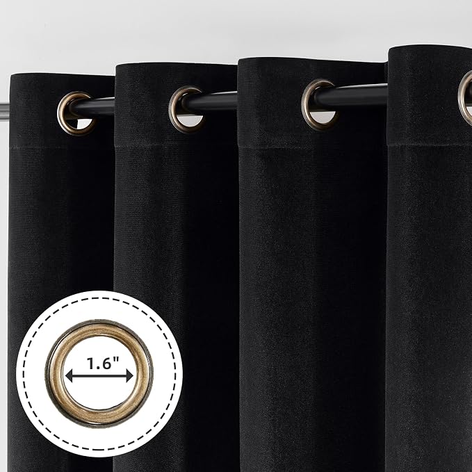 Joydeco 100% Blackout Velvet Curtains Black 108 Inch Grommet Top | Luxury Thermal Insulated Velvet Curtains for Bedroom Living Room, Soundproof Blackout Window Drapes