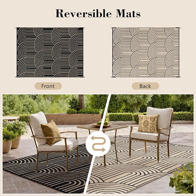 Lahome 6x9 Outdoor Rugs for Patios, Waterproof Black Outdoor Rug for Camping,Portable Plastic Straw Mats for Outside Your Rv Beach Backyard Garden Under Awning(Black,6'x9')