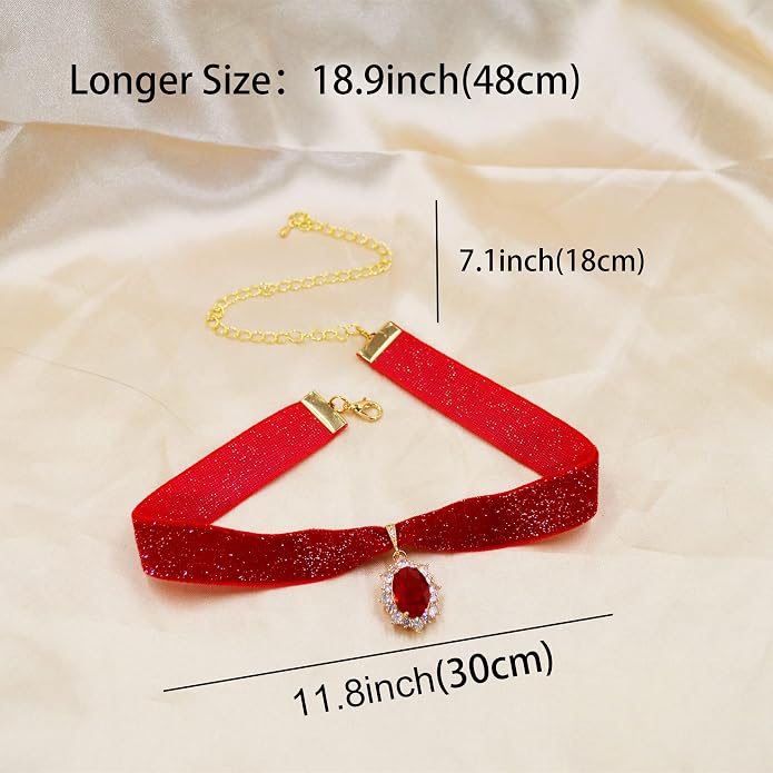 MOMOCAT 14K Gold Plated Sapphire Imitation Velvet Choker Necklace for Women Thick Chokers Birthstone Chocker Vintage Pendant Necklaces Chockers for Women Teen Girls Princess Costume Jewelry Aesthetic