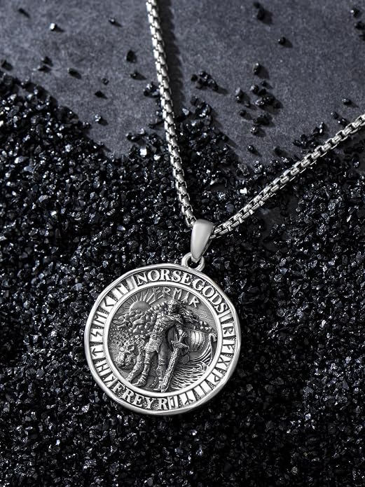 Viking Necklace for Men Women 925 Sterling Silver Norse Jewelry Fathers Mothers Day Anniversary Birthday Gifts for Mom Dad Husband Brother (with Gift Box)