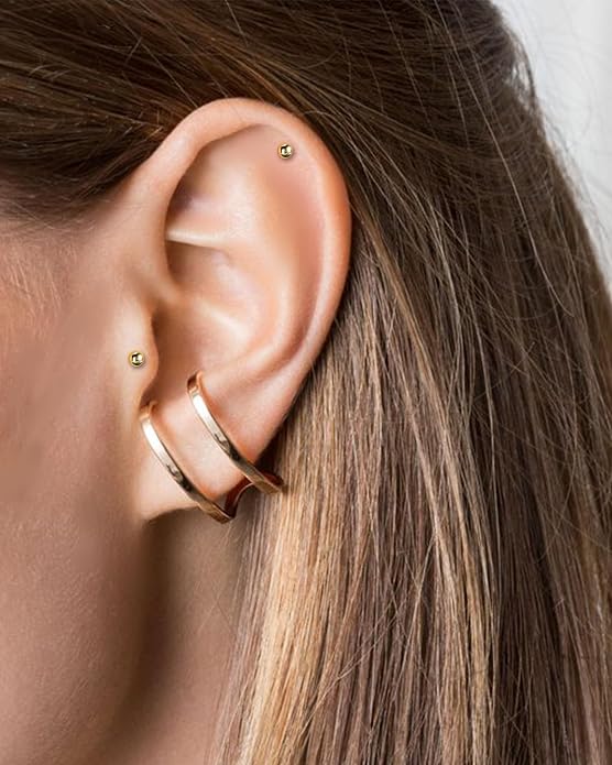 COCHARM 14k Solid Gold 16g Labret Studs Real Yellow Gold Medusa Monroe Madonna Stud Lip Piercing Helix Cartilage Conch Earring Stud
