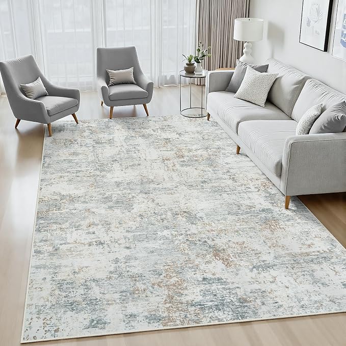 6x9 Area Rugs Living Room Rug Modern Abstract Neutral Washable Rugs Non Slip Soft Carpet Large Area Rug Low Pile Stain Resistant Non Shedding for Bedroom Nursery Dining Room Home Office Gray Brown