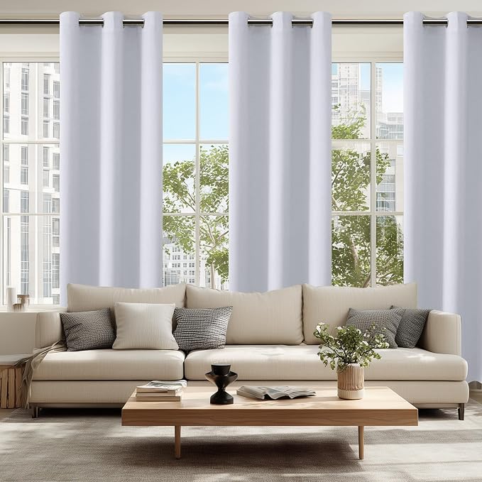 Hiasan Blackout Curtains for Bedroom, 38 x 84 Inches Long - Thermal Insulated & Energy Saving Window Curtains for Living Room, 2 Drape Panels Sewn with Tiebacks, Greyish White