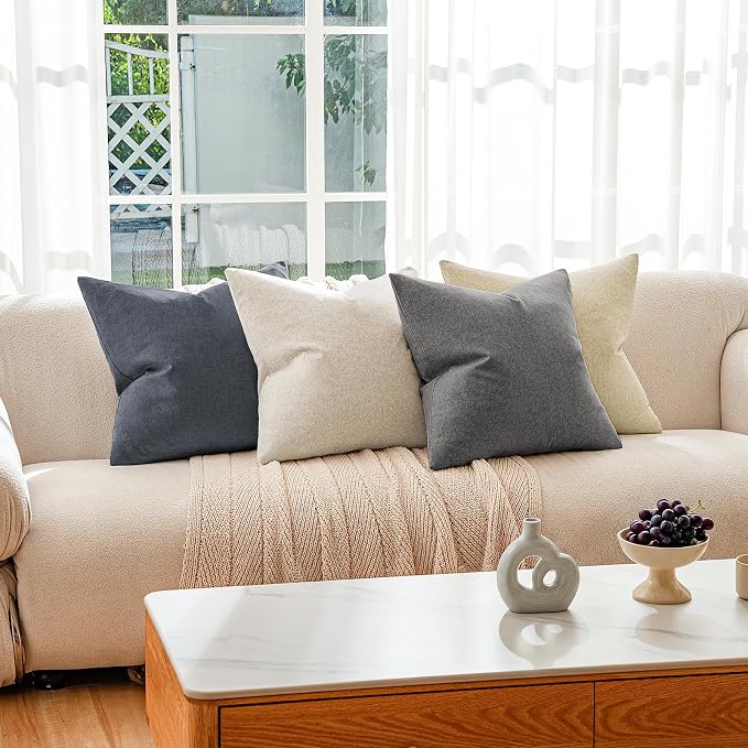 a moment Waterproof Throw Pillow Covers Set of 4,26x26 Inch Outdoor Stain Resistant Pet Friendly Pillowcases Cushion Covers for Patio Sofa and Living Room,Soft Charcoal