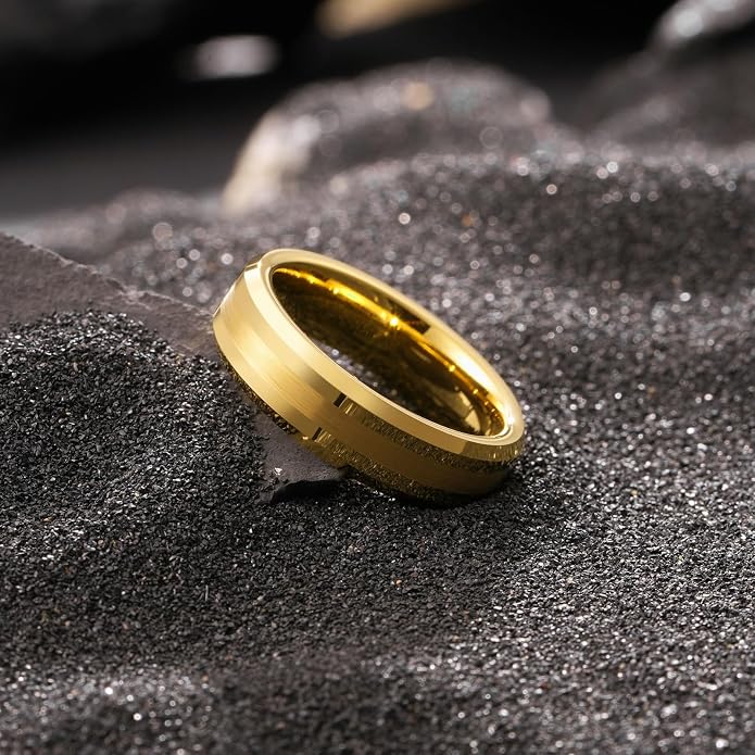 King Will Classic Tungsten Carbide Ring Brushed Two Grooved Center Hammered Design Mens Wedding Band for Men