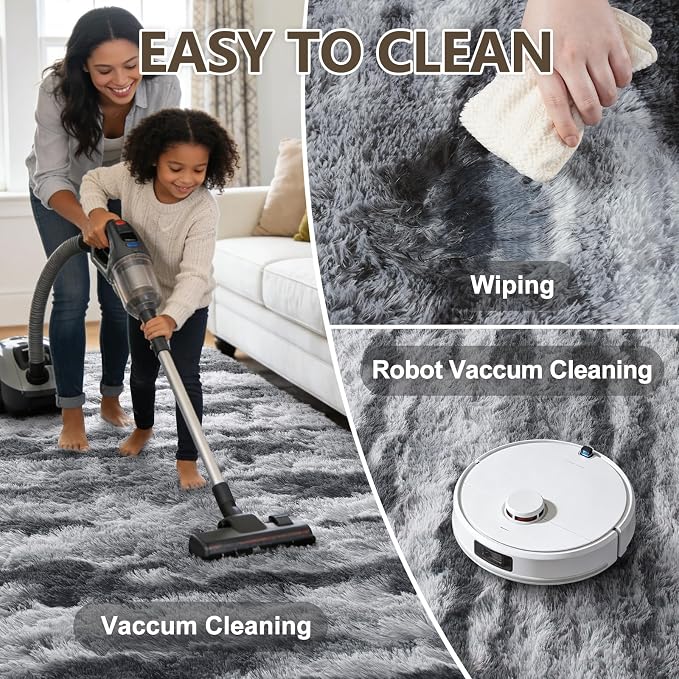 9x12 Extra Large Area Rugs for Living Room, Shaggy Non-Slip Tie-Dyed Rugs for Bedroom Kids Playroom Dorm Room, High Pile Ultra Soft Carpet, Grey