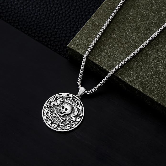 Skull/Skeleton Memento Mori Necklace 925 Sterling Silver Skull/Skeleton Pendant Hourglass Necklace Skull/Skeleton Jewelry for Men Women