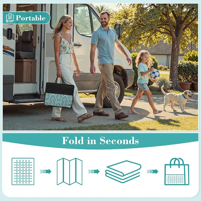 Lahome Outdoor Rugs for Picnic Camping 6x9, Blue Plastic Straw Reversible Rv Beach Rug, Waterproof Lightweight Outdoor Carpet for Pool Beach Balcony Tent Patio Deck, Teal 6'x9'