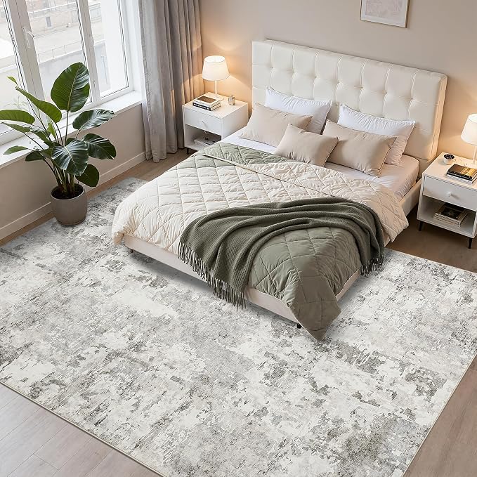 GarveeHome 10x14 Abstract Area Rugs Neutral Beige Washable Living Room Rug | Large Modern Low Pile Non Slip Floor Mat Carpet Indoor Accent Rug for Bedroom Dining Room Playroom Nursery Home Decor