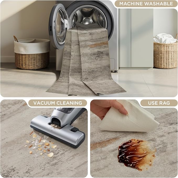 Joydeco Modern Abstract Washable 5x7 Area Rugs for Living Room, Machine Washable Bedroom Rug, Faux Wool Print Non-Slip Neutral Low Pile Stain Resistant Carpet for Dining Room Nursery Home Office Decor