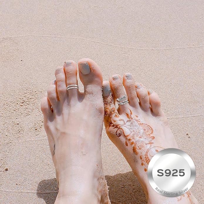 ChicSilver 925 Sterling Silver Toe Ring Minimalist Hypoallergenic Adjustable Band Ring Summer Beach Bare Foot Jewelry