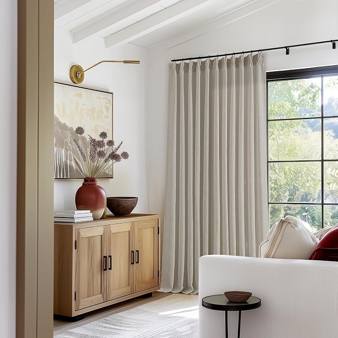 Extra Wide Taupe Linen Curtain 96 Inches Long 70 Inch Wide for Living Dining Room Pinch Pleated Drapes for Patio Sliding Glass Door Hooks Rings Sheer Privacy Curtain 72x96 1 Panel Burlywood Birch