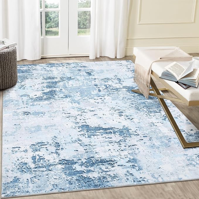 ROYHOME Area Rug 4x6 for Living Room Dining Room, Blue | Stain Resistant Carpet Modern Abstract Rugs Ultra Soft Machnine Washable Indoor Floor Cover Low Pile Rug for Bedroom