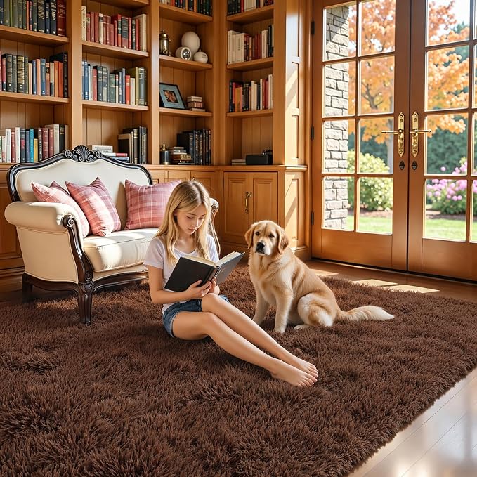 Rugs for Living Room 6x9, Alfombras para Salas Shag Large Plush Soft Area Rug, Shaggy Carpets for Bedroom,Home Decor Aesthetic(Coffee, 6 x 9)