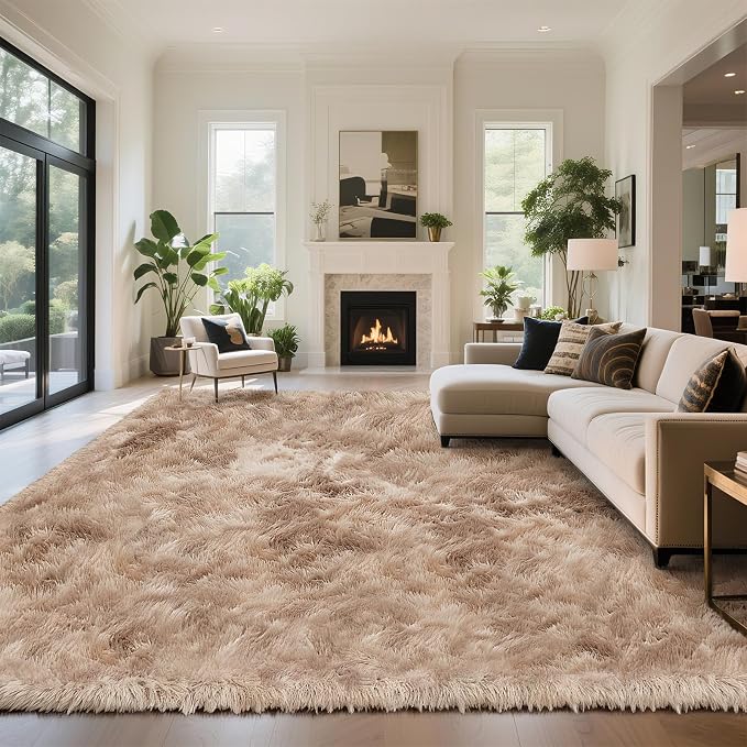yongyangjuxin Fluffy Rug Shag Area Rug, Mottling Beige 10x14 Area Rugs for Bedroom, Super Soft Shag Rugs for Living Room Bedroom Room Home Decor, Upgrade Anti-Skid Rectangular Fuzzy Rug