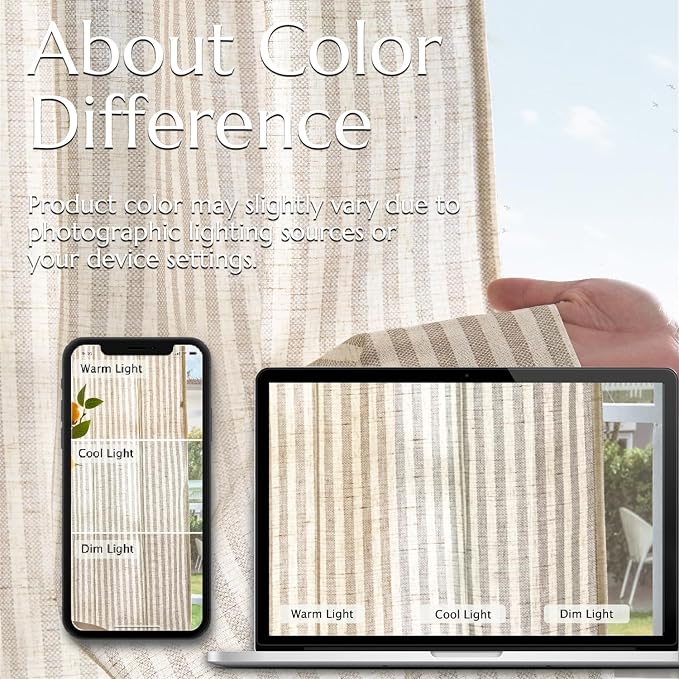 jinchan Linen Curtains 96 Inch Taupe Grey Stripe on Beige Back Tab 2 Panels | Curtains For Living Room Bedroom,Ticking Stripe, Farmhouse Cottage Core Rustic,Rod Pocket Window Treatment,Light Filtering