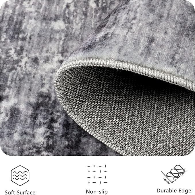 Living Room Rug 6x9, Abstract Modern Ultra Soft Washable Rug, Non Slip Carpet with Rubber Back Stain Resistance Rugs for Bedroom, Dining Room Decor(Black & Grey)