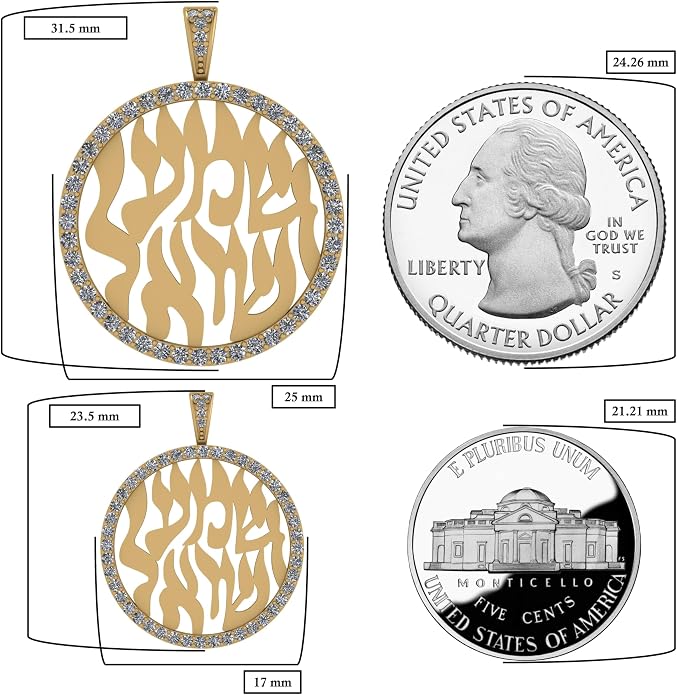 Central Diamond Center Shema Israel Full Hebrew Prayer Pendant Necklace in Solid Sterling Silver