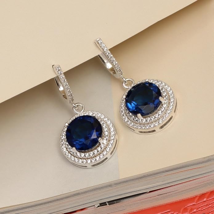LeCalla 925 Sterling Silver Leverback Dangle Earrings for Women | Gemstone Drop Dangle Earring Jewelry Gifts for Wedding, Anniversary, Christmas, Valentine’s Day, New Year