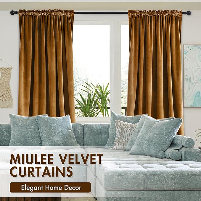 MIULEE Golden Brown Blackout Velvet Curtains Drapes 84 Inch Long 52"x84" | Luxurious Bedroom Living Room Decor, Room Darkening, Thermal Insulated, Rod Pocket Design, Super Soft Fabric