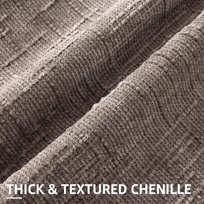 decorUhome Textured Chenille Throw Pillow Covers 18x18 Set of 2 Taupe | Fall Modern Farmhouse Soft Cozy Slubby Couch Pillow Cases Boho Decorative Pillow Cases for Bed Sofa Living Room Home Decor