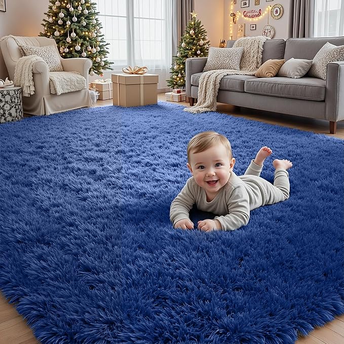 4x6 Area Rugs for Living Room Rug: Soft Fluffy Shag Blue Rugs for Bedroom, Non-Slip Large Fuzzy Plush Rug Indoor Floor Carpet for Nursery Kids Boys Girls Room, Dorms, Playroom, Modern Home Decor