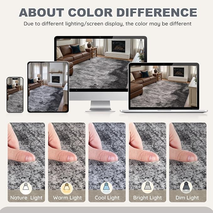 DMOYEST 9x12 Area Rug for Living Room, Washable & Non Slip Large Indoor Carpet, Kid & Pet Friendly Soft Thin Low Pile Abstract Rug for Bedroom and Office - Dark Grey Blue