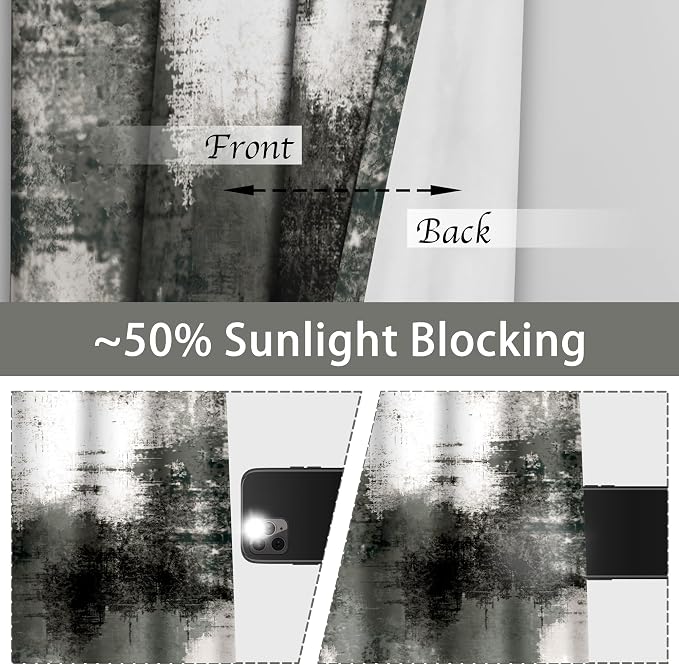 Asuexpect Black Grey Abstract Curtains 2 Panels Abstract Rust Curtain Room Darkening Grommet Window Drapes Modern Decorative Window Treatments for Bedroom Living Room, 42x84 Inches, Black Grey
