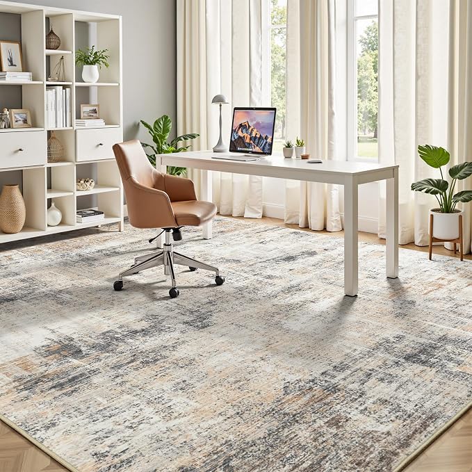 Lofus 5x8 Area Rug for Living Room,Gold Abstract Rugs with Non-Slip Backing, Neutral Modern Washable Carpet for Bedroom Dining Room Home Office Nursery Indoor