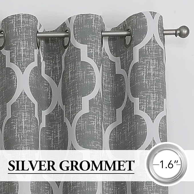 Beauoop Moroccan 100% Blackout Curtains Bedroom Grey 50x108 2 Panels | Geometric Room Darkening Drapes for Living Room 108 Inch Long Thermal Insulated Soundproof Lattice Window Treatment Grommet