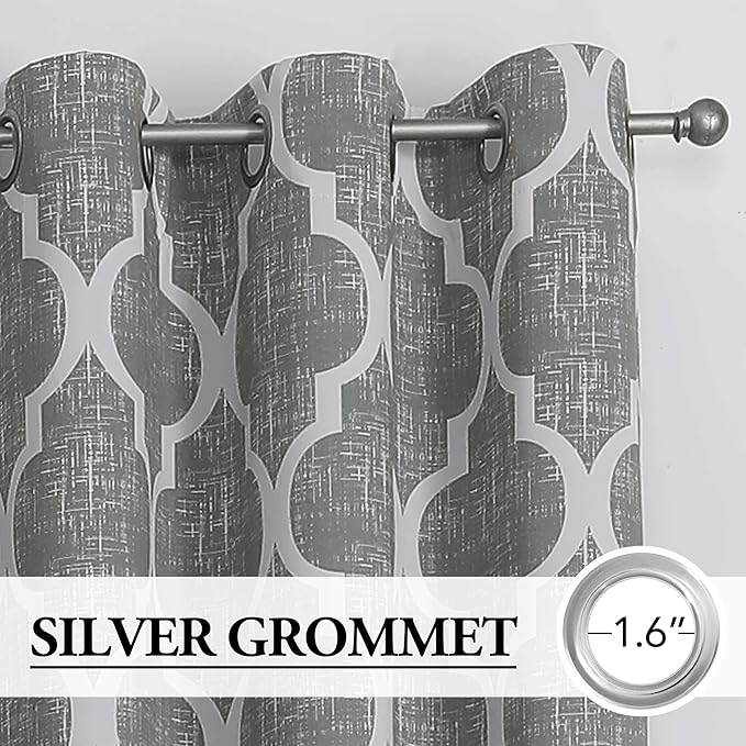 Beauoop Moroccan 100% Blackout Curtains Bedroom Grey 50x63 2 Panels | Geometric Room Darkening Drapes for Living Room 63 Inch Long Thermal Insulated Soundproof Lattice Window Treatment Grommet