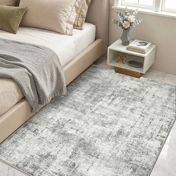 4x6 Area Rugs Washable Living Room Rug-No Slip Soft Carpets Modern Abstract Indoor Floor Stain Resistant Carpet for Bedroom Dining Room Farmhouse Nursery Home Office Grey