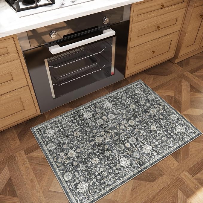 Machine Washable Entryway Small Area Rugs: Soft Non-Slip Low Pile Door Mat Indoor Entrance 2x3 ThrowRug for High-Traffic Areas Kitchen, Hallway, Farmhouse Decor