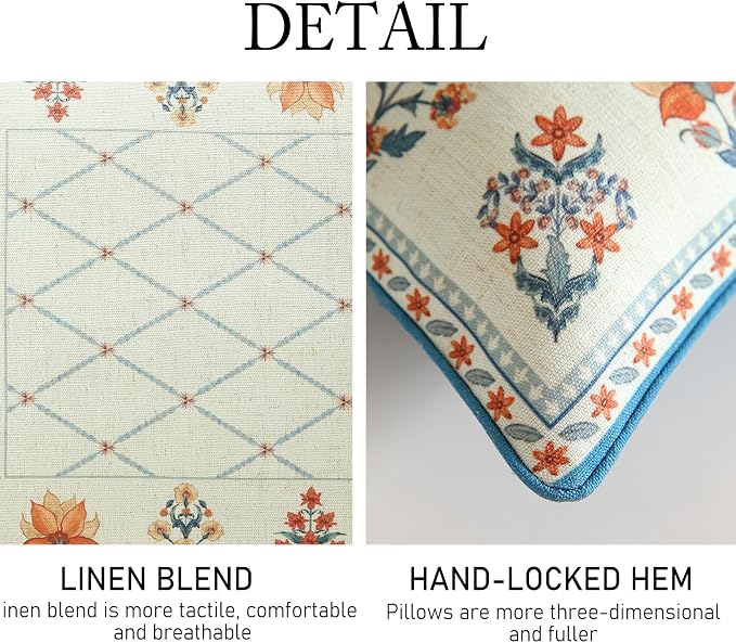 ISAENNE Linen Square Throw Pillow Cover,Set of 2,18"x18"-Floralsea B | Designer French Elegant Pillow Cover,Concealed Zipper Design,Sofa,Bedroom,Living Room,Lounge Chairs,All Season Home Decor