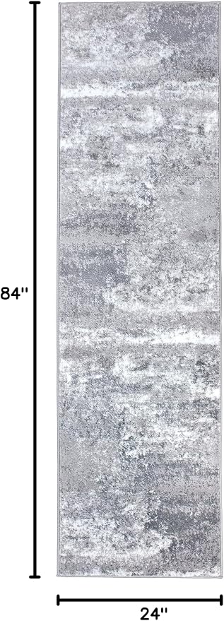 Rugshop Watercolor Distressed Modern Bohemian Runner Rug Gray 2' x 7'