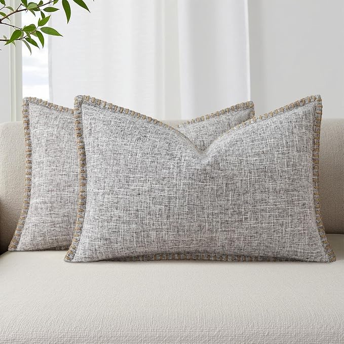 decorUhome Truffle Faux Linen Outdoor Throw Pillow Covers 12x20 Set of 2 | Fall Decorative Textured Neutral Modern Farmhouse Pillow Covers with Stitched Edge for Couch Sofa Bed Living Room