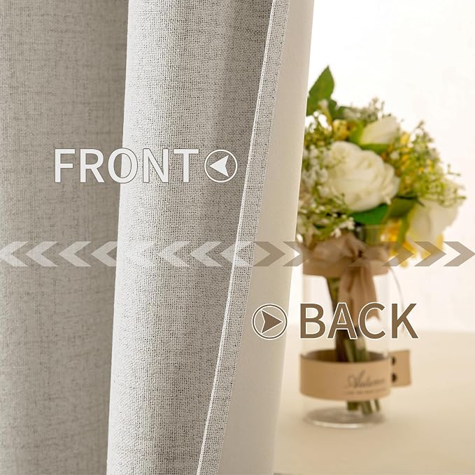 MIULEE 100% Blackout Linen Curtains for Bedroom Thermal Insulated Cobblestone Grommet Room Darkening Curtains & Drapes for Living Room 52 x 108 Inch (2 Panels)