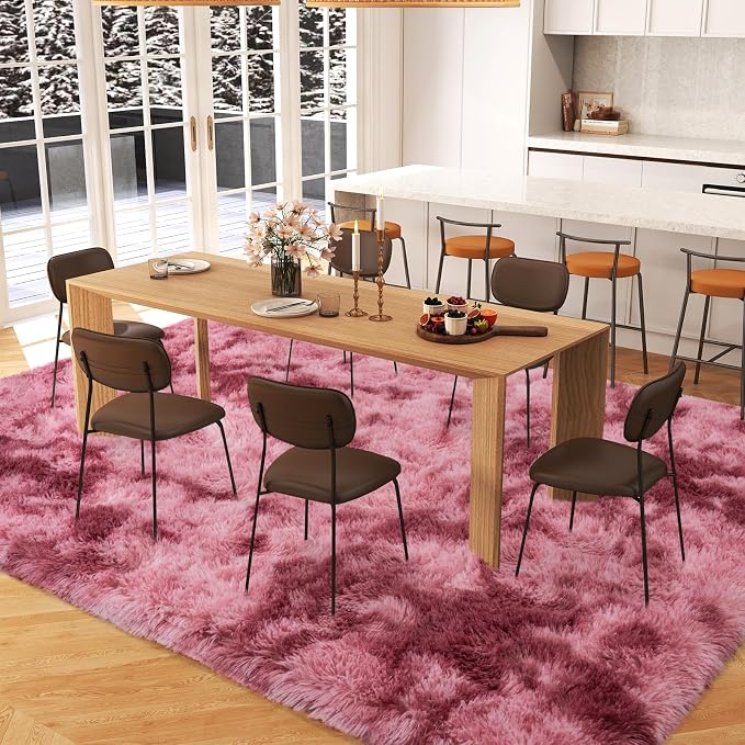 Dssimo 8x10 Area Rugs for Living Room, Pink Tie-Dyed Plush Fluffy Carpet | Upgrade Non-Slip Thick Large Rose Shag Rugs for Nursery Kids Room Dorm Room Home Decor, Indoor Plush Floor Carpet