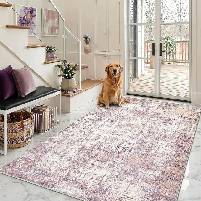 4x6 Area Rugs Washable Living Room Rug-No Slip Soft Carpets Modern Abstract Indoor Floor Stain Resistant Carpet for Bedroom Dining Room Farmhouse Nursery Home Office Pink